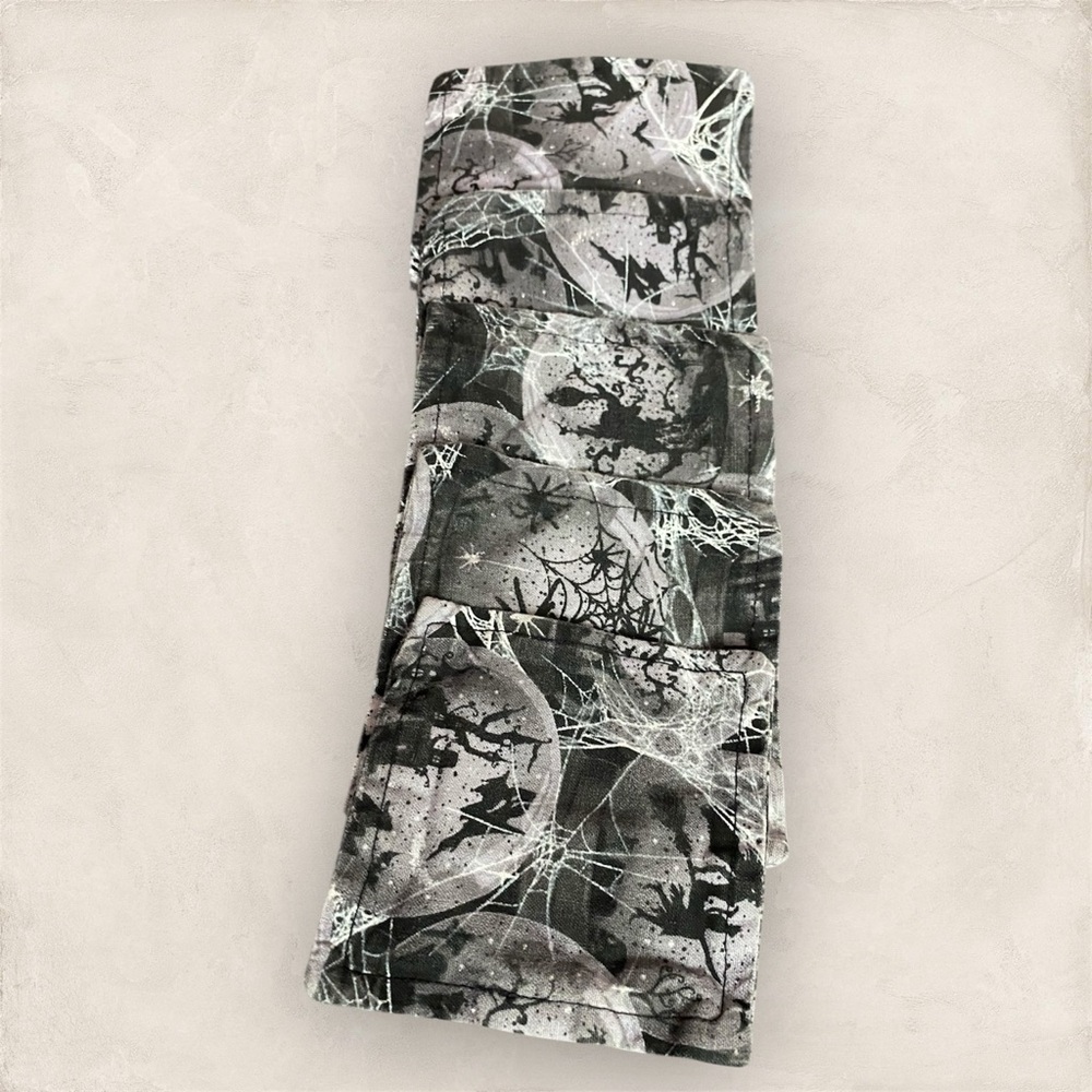 Handmade Black & Grey Spooky Halloween Square Fabric Coasters Set of 5 - Picture 3 of 9